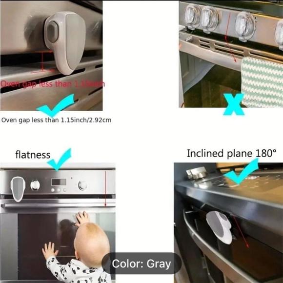 2 SET BABY PROOFING OVEN LOCK | GREY WHITE ADHESIVE | STAINLESS STEEL PLASTIC - Picture 4 of 7